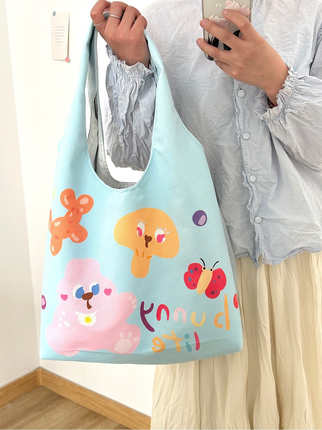 Cartoon Flocking Shoulder Tote - Modomu