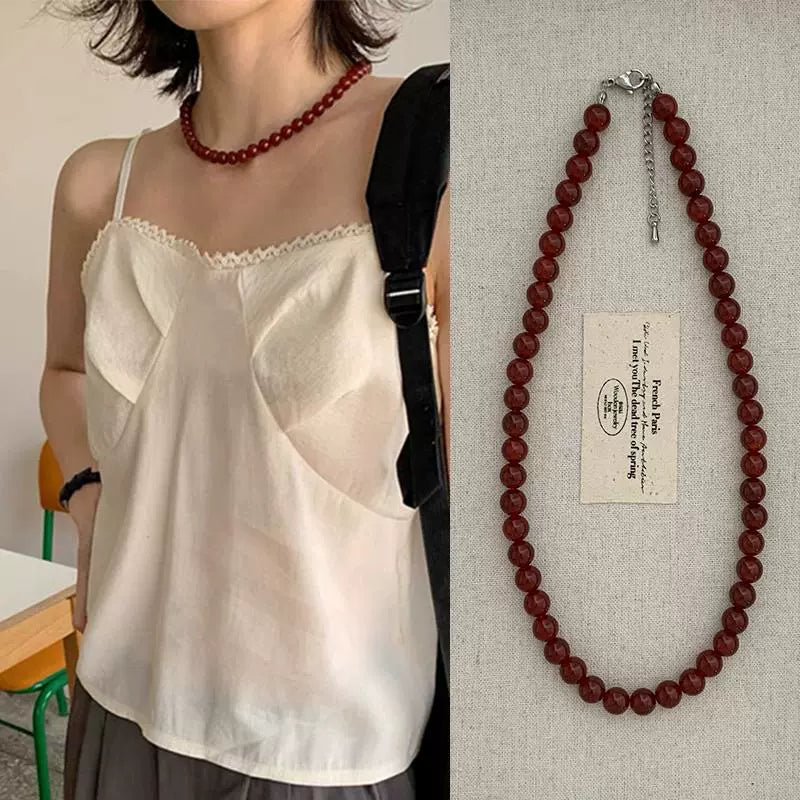 Agate Chalcedony Beaded Necklace - Modomu