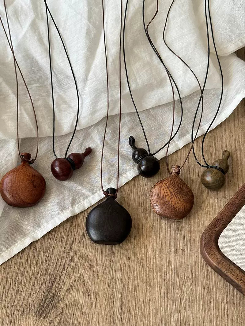 Wooden Gourd Pendant Leather Necklace