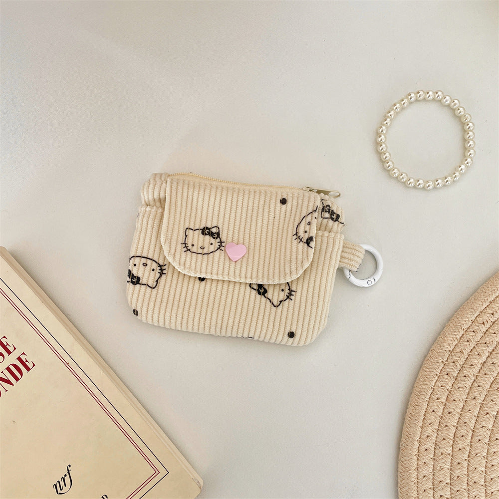 Corduroy Card Wallet With Zipper - Modomu