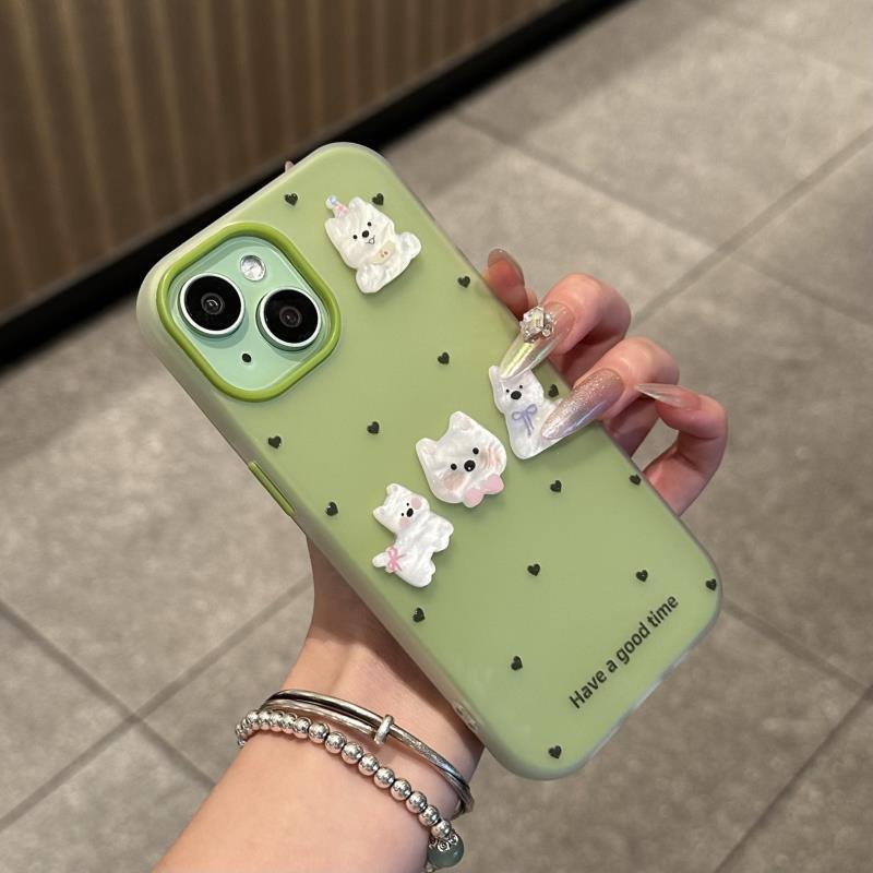 Puppy Row Heart Case – Pale Pink & Sage Green