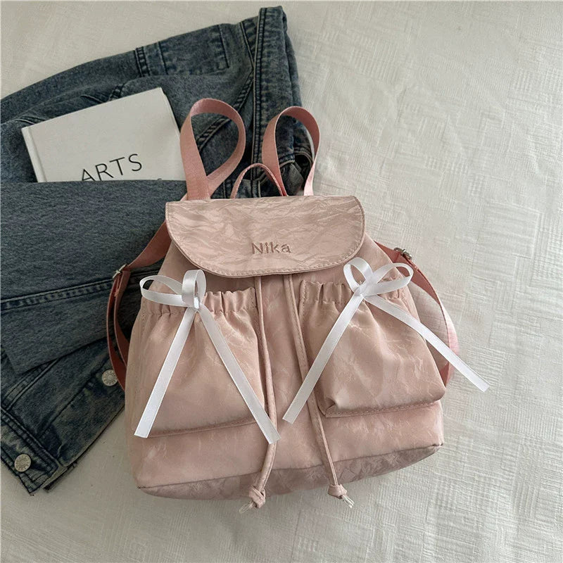 Canvas Backpack With Bow Detail - Modomu