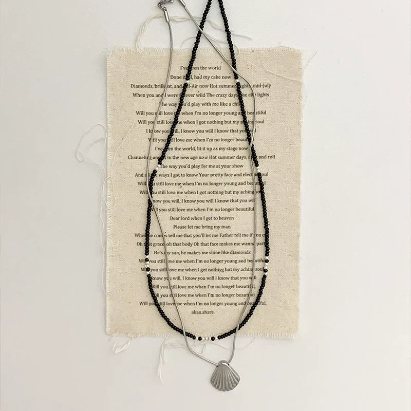 Layered Shell Bead Choker Necklace - Modomu