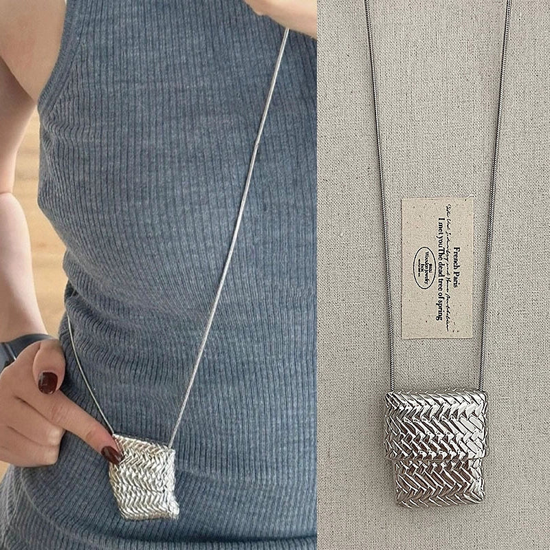 Medieval Woven Silver Pendant Necklace