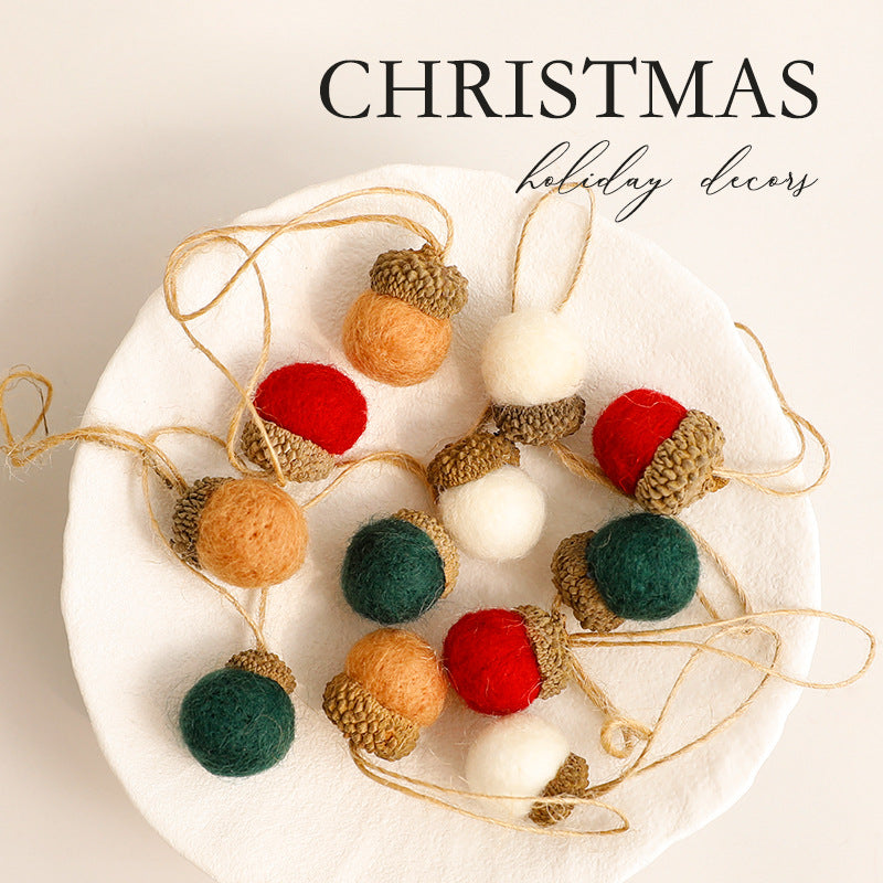 跨境羊毛毡戳戳乐橡果球 diy装饰材料圣诞节场景布置 圣诞树挂件