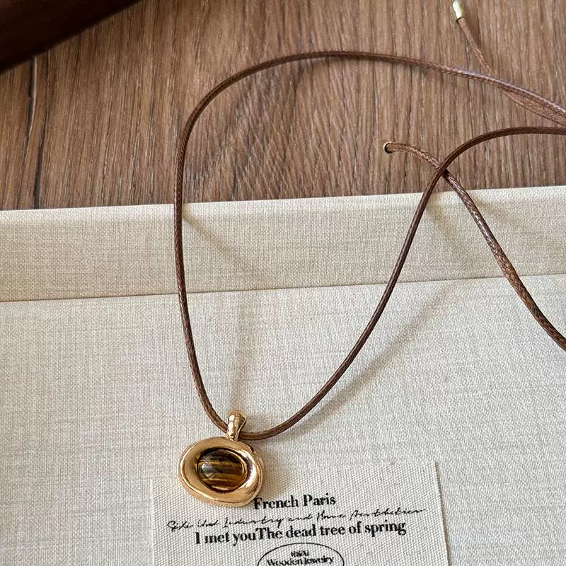 Tiger Eye Leather Pendant Necklace - Modomu