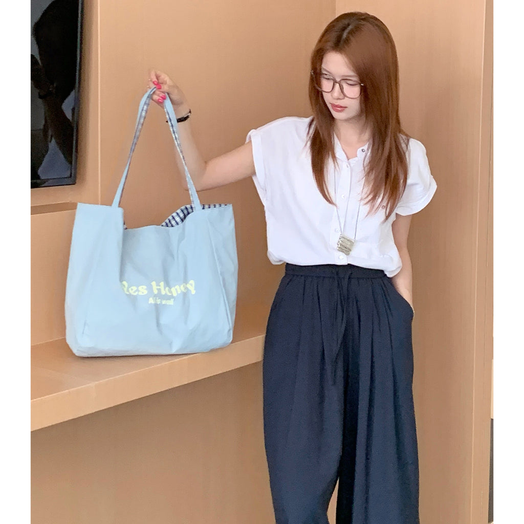 Printed Nylon Shoulder Tote Bag