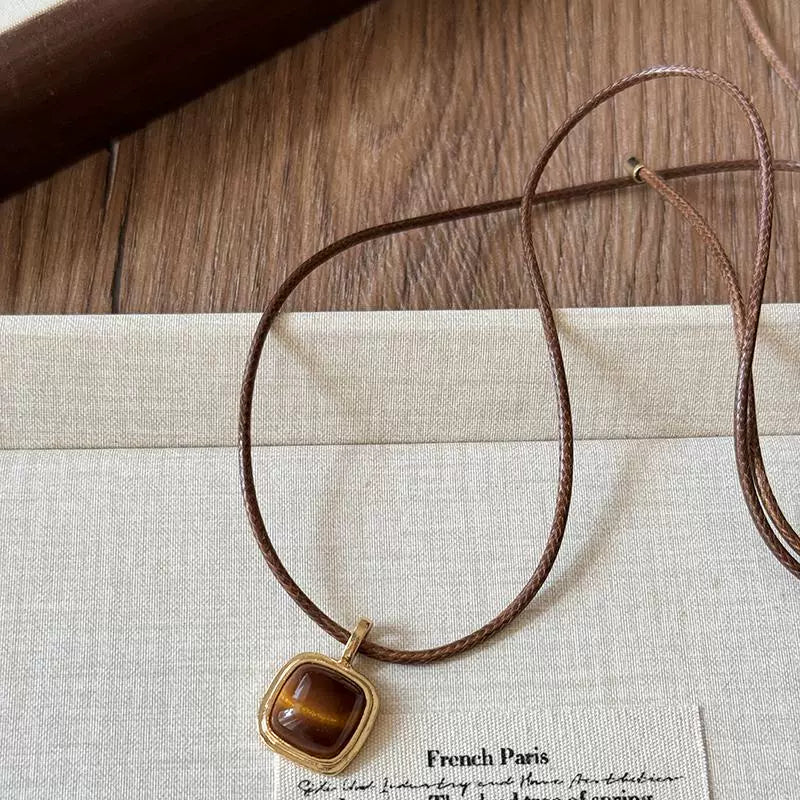 Tiger Eye Leather Pendant Necklace - Modomu