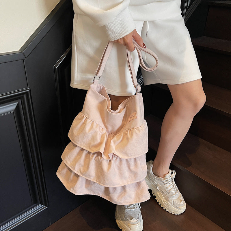 Tiered Ruffle Canvas Shoulder Bag