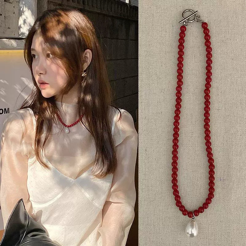 Agate Pearl Bornet Pendant Necklace