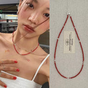 Red Beaded Retro Choker Necklace