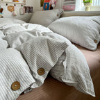 Buttoned Stripe Washed Cotton Bedding