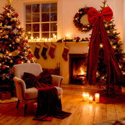 跨境超大酒红色丝绒蝴蝶结圣诞节氛围布置圣诞树圣诞装饰橱窗挂件