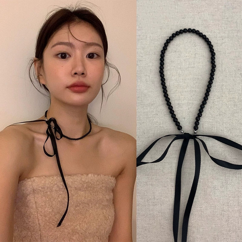 Ribbon Bow Beaded Necklace - Modomu