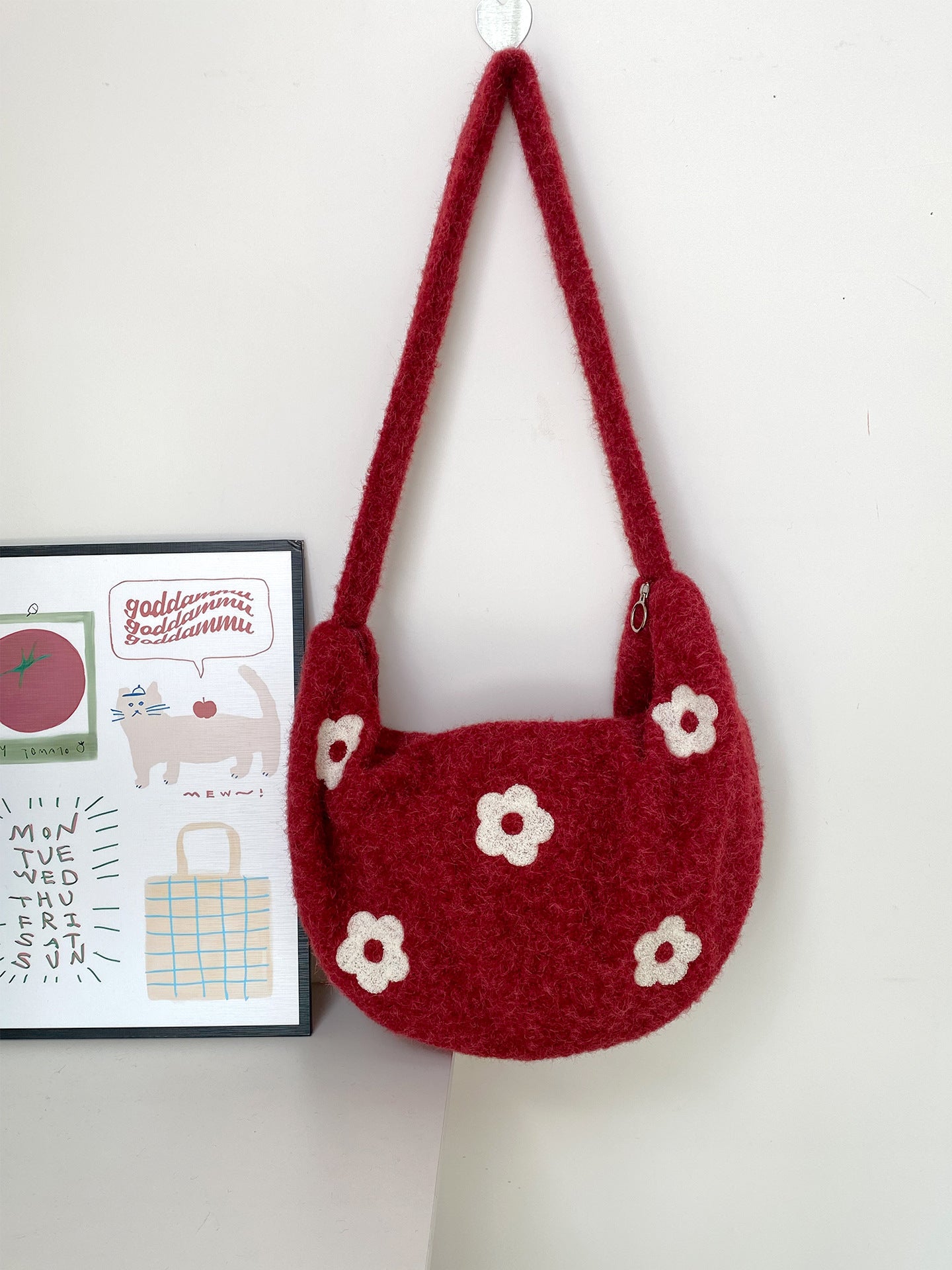 Plush Floral Shoulder Tote Bag - Modomu