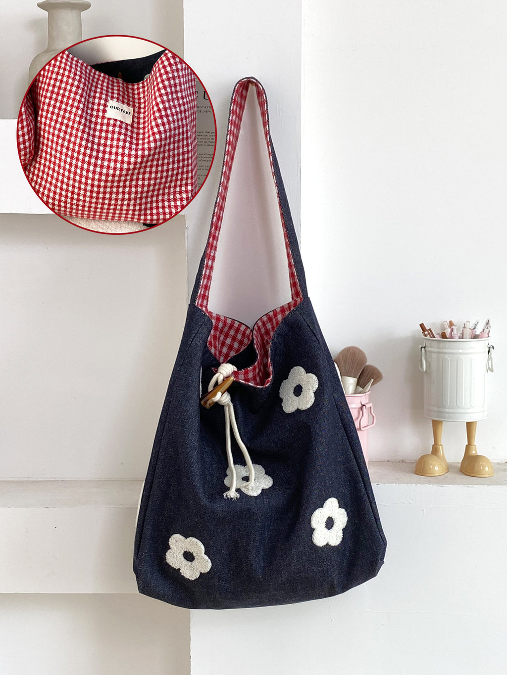 Plush Floral Shoulder Tote Bag - Modomu