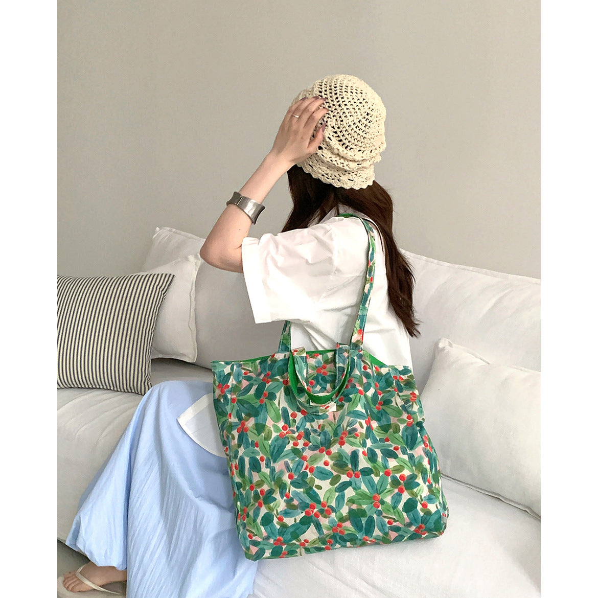 Floral Canvas Tote Commuter Bag