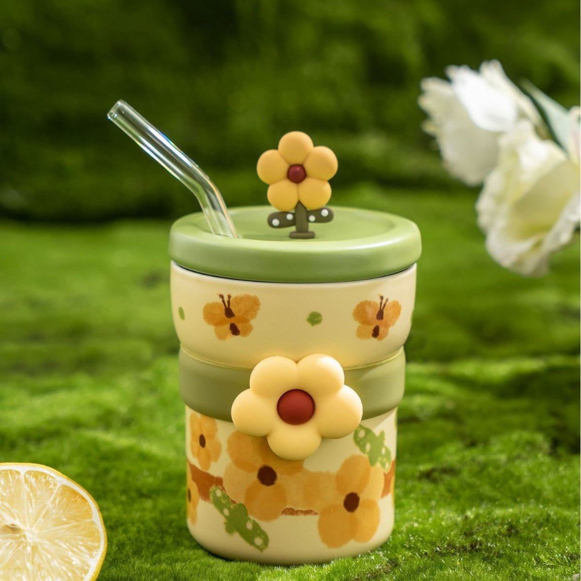 Pastoral Ceramic Mug With Lid - Modomu