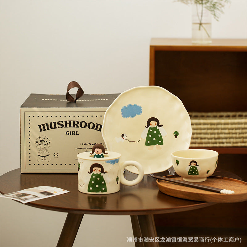 Retro Girl Ceramic Tableware Set - Modomu