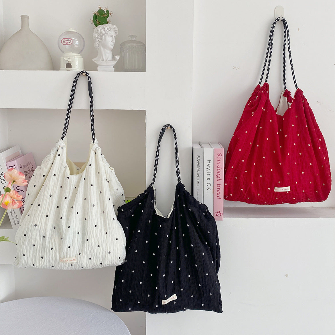 Mesh Drawstring Shoulder Tote