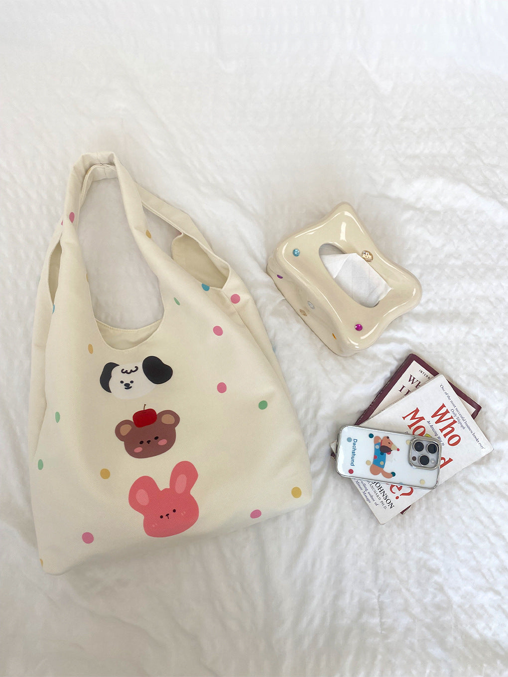 Cartoon Flocking Shoulder Tote - Modomu