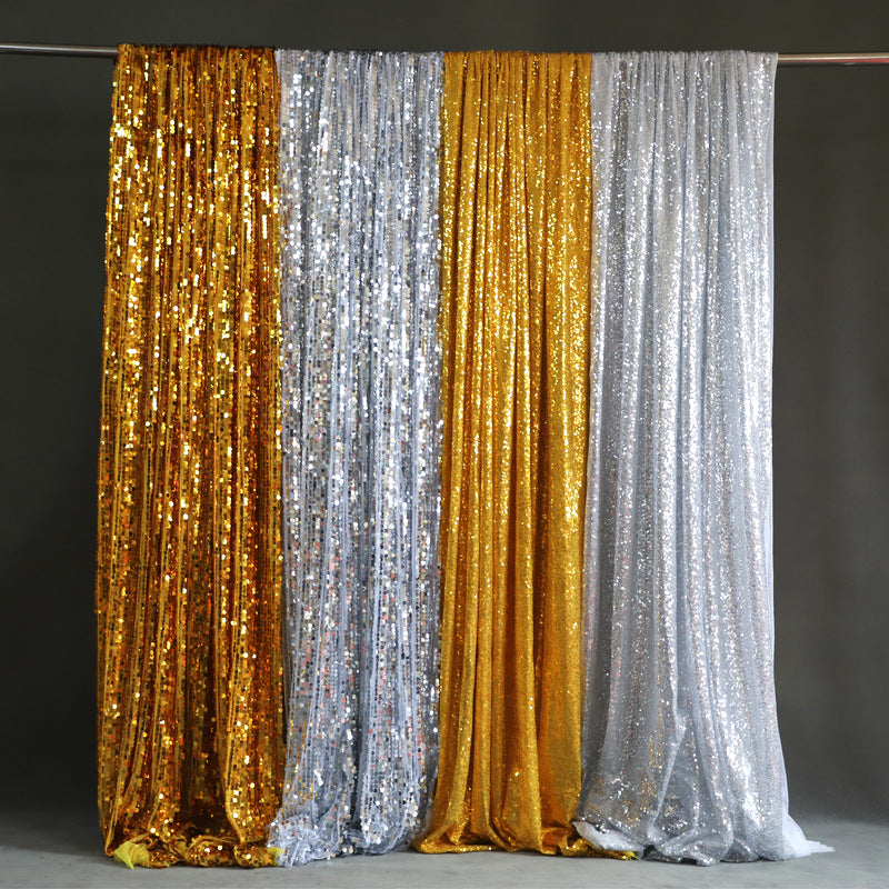 亚马逊热卖亮片背景布宴会婚庆圣诞派对亮片窗帘婚礼舞台背景装饰