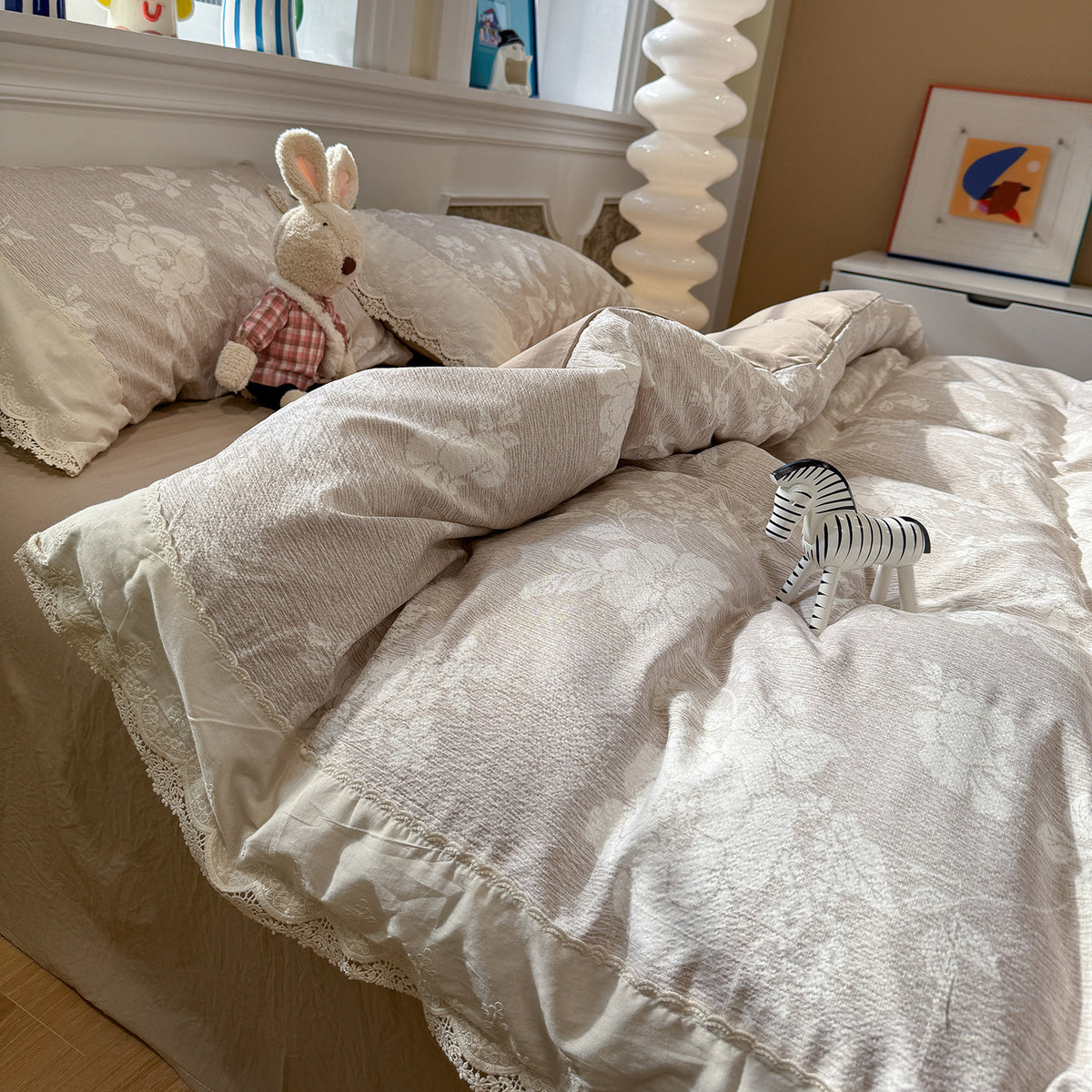 Lace Trim Cotton Bedding Set
