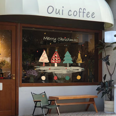 2026抽象圣诞树新年圣诞节装饰窗花贴画玻璃橱窗布置窗贴静电家居