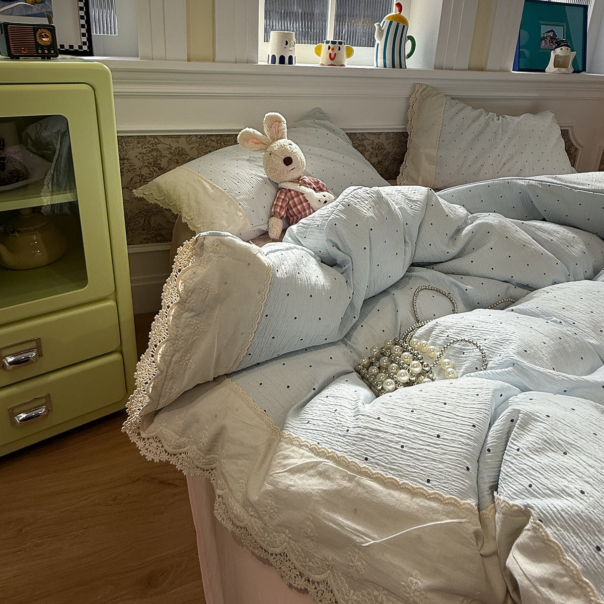Lace Trim Cotton Bedding Set