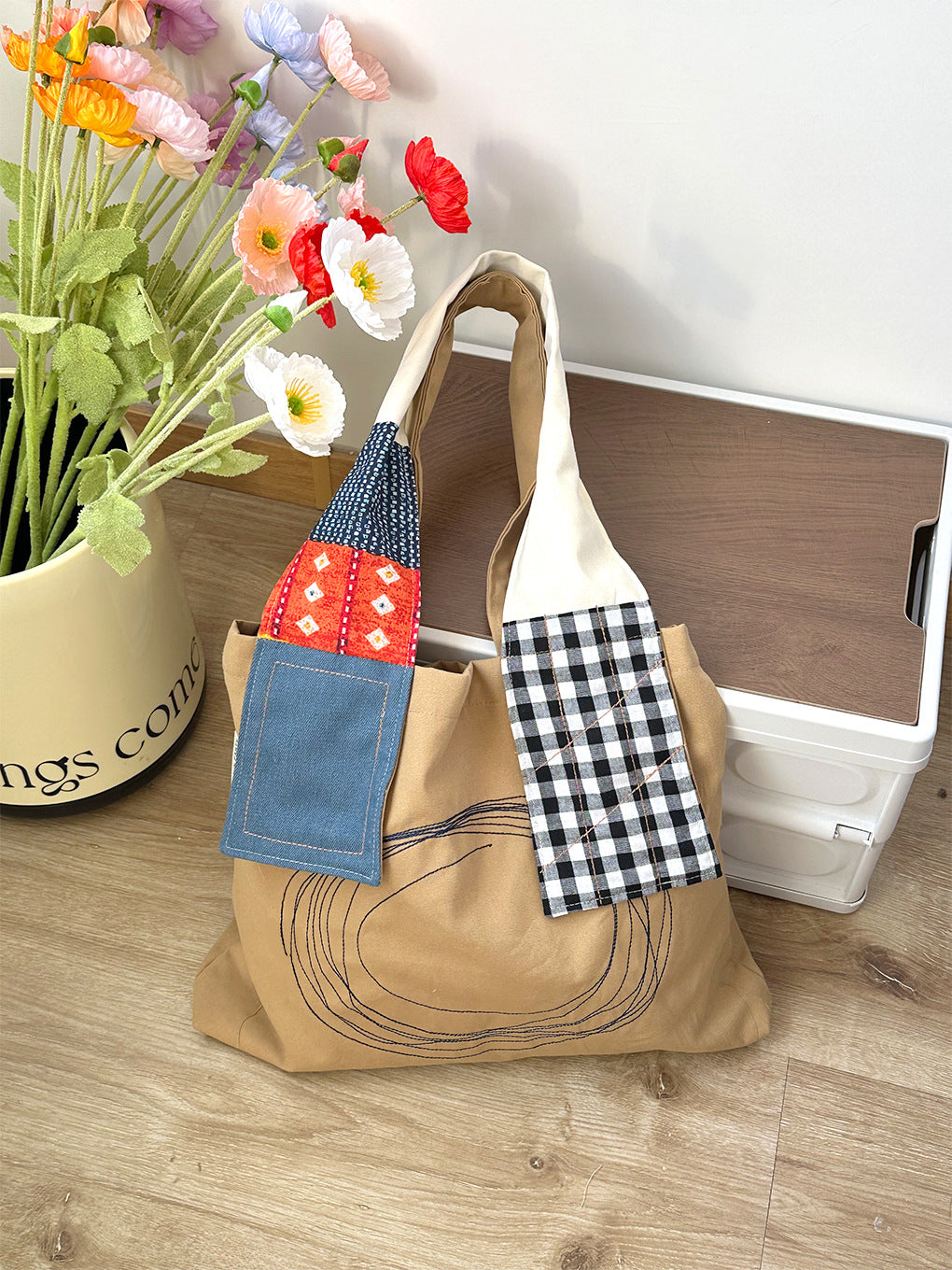 Canvas Shoulder Tote Patchwork
