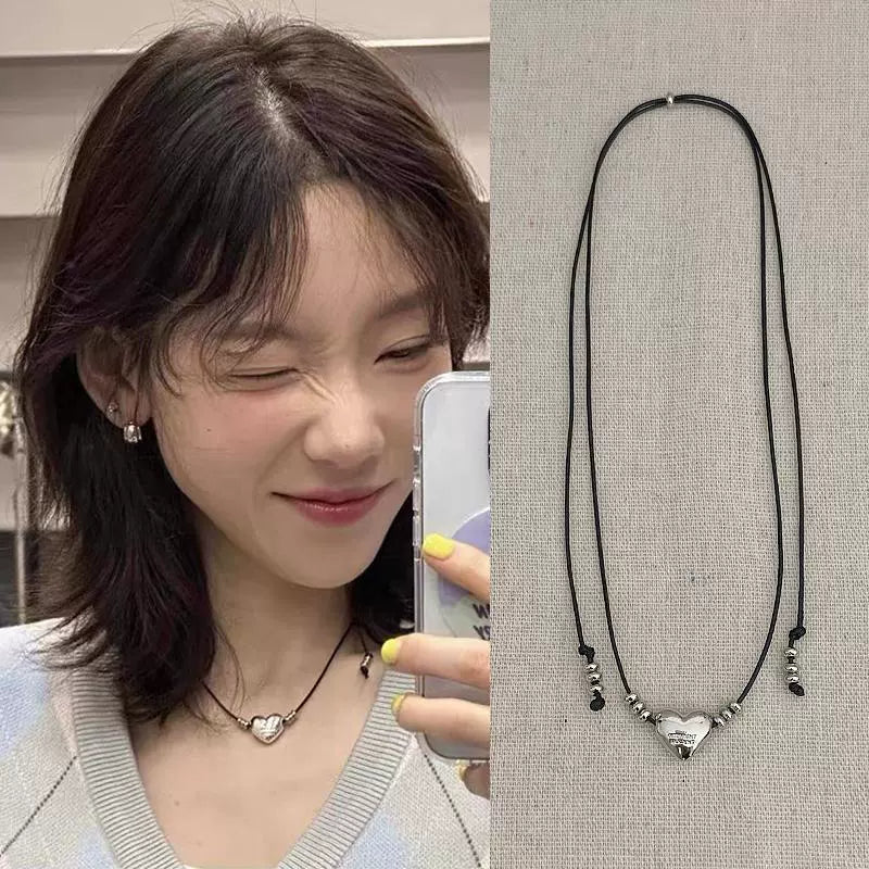 Black Leather Love Pendant Necklace