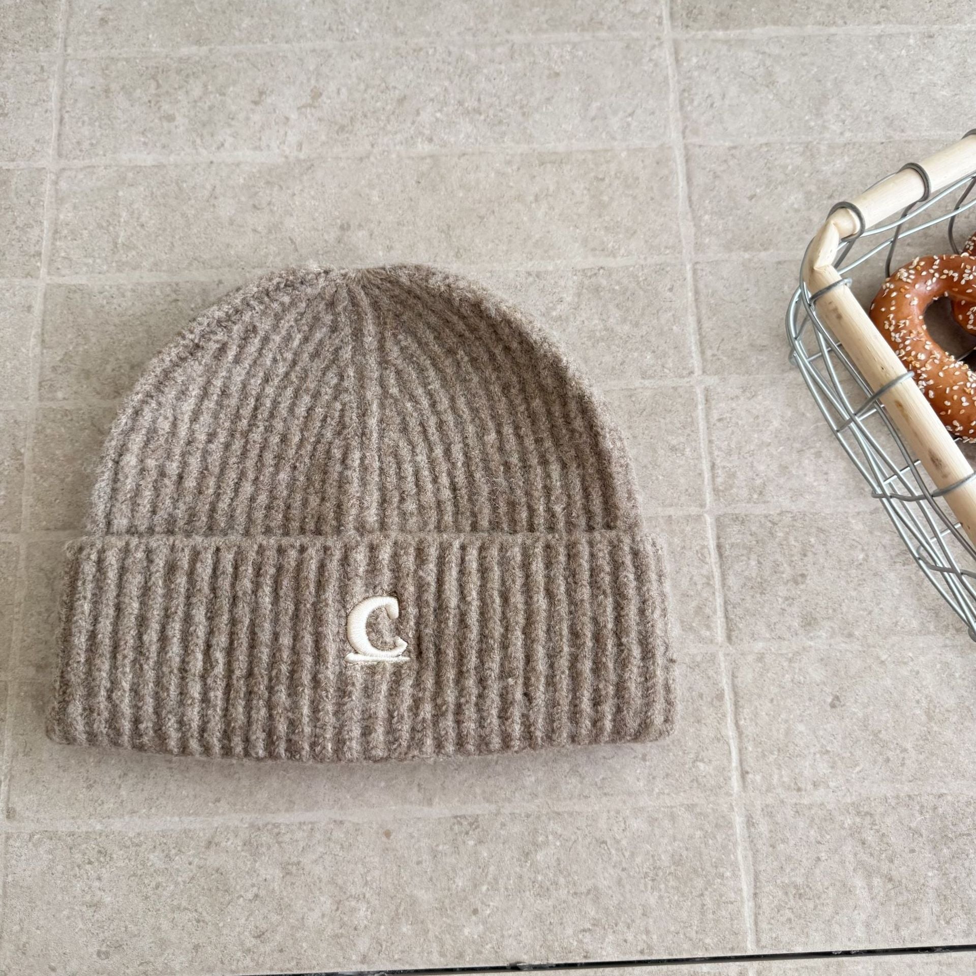 Letter C Embroidered Beanie - Modomu