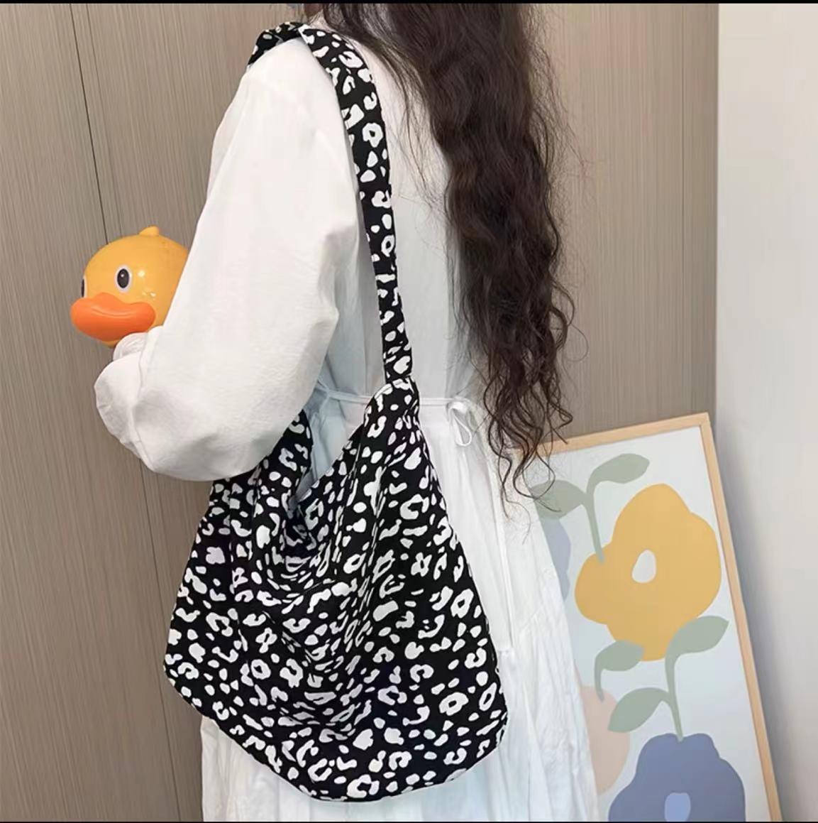 Printed Canvas Slouch Tote