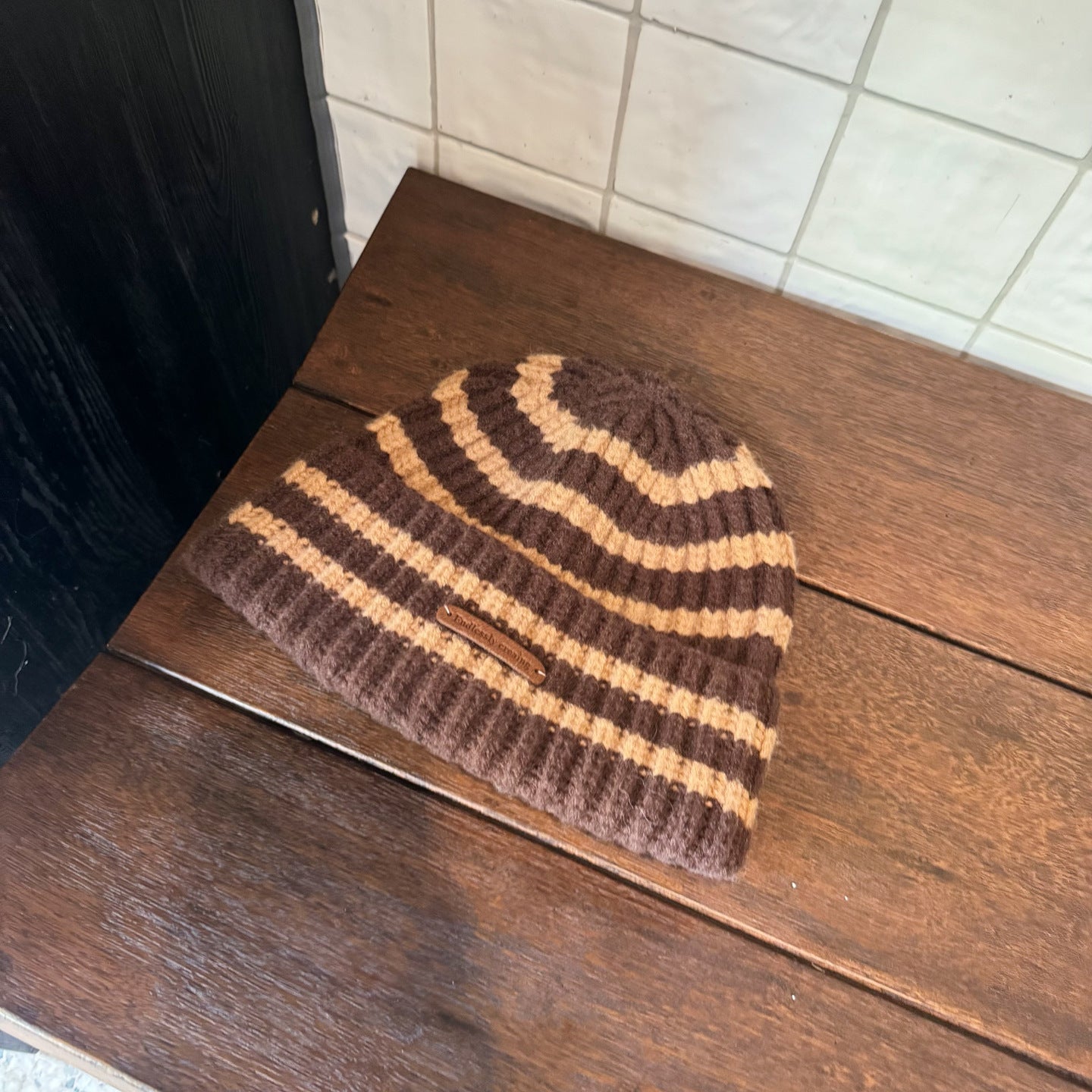 Striped Retro Knit Beanie Hat - Modomu