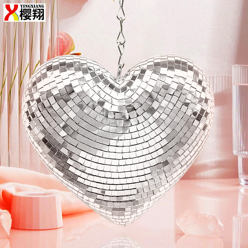 跨境Disco爱心装饰镜面反光派对气氛挂件马赛克家居摆件光影闪耀