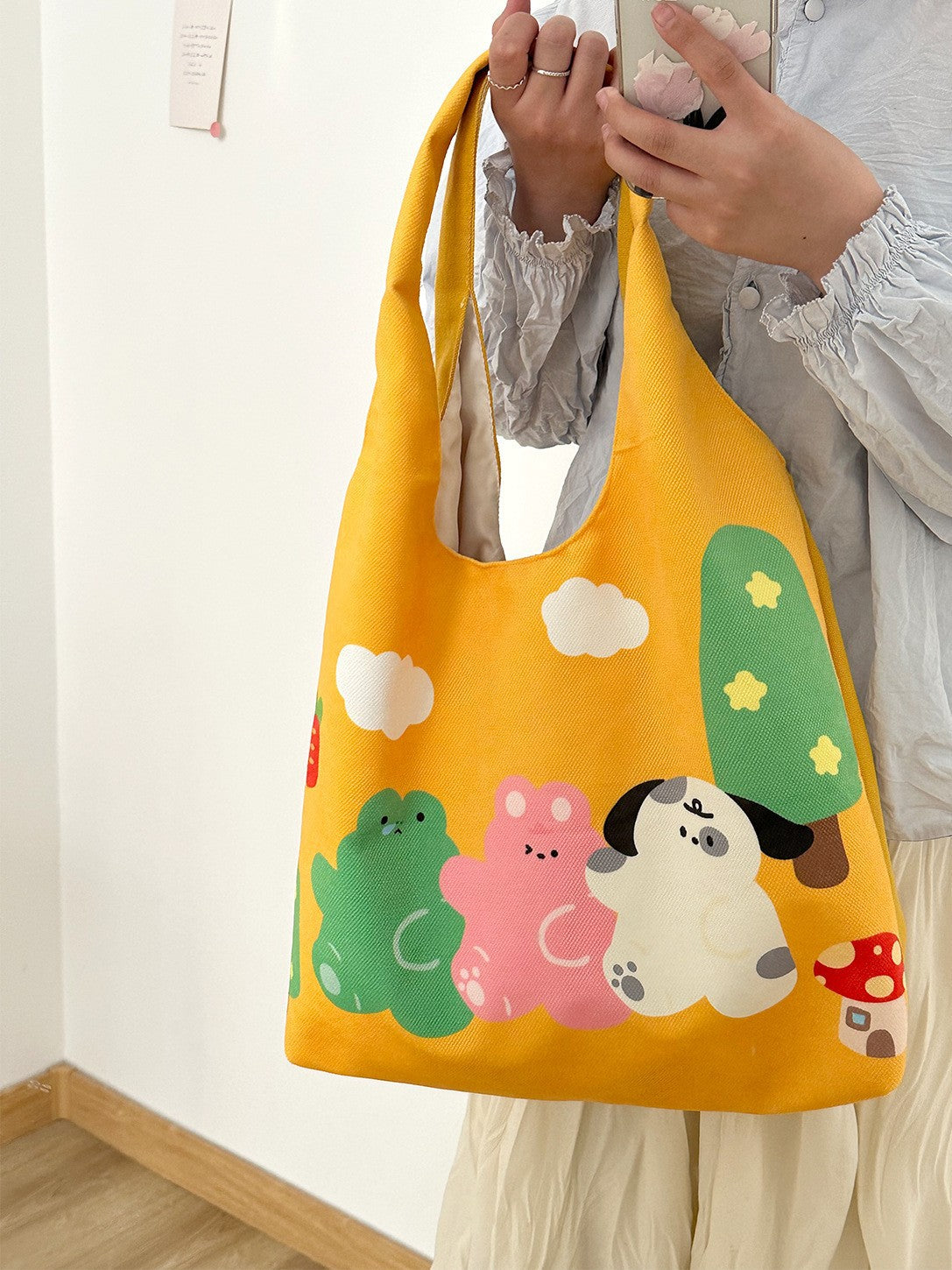 Cartoon Flocking Shoulder Tote - Modomu