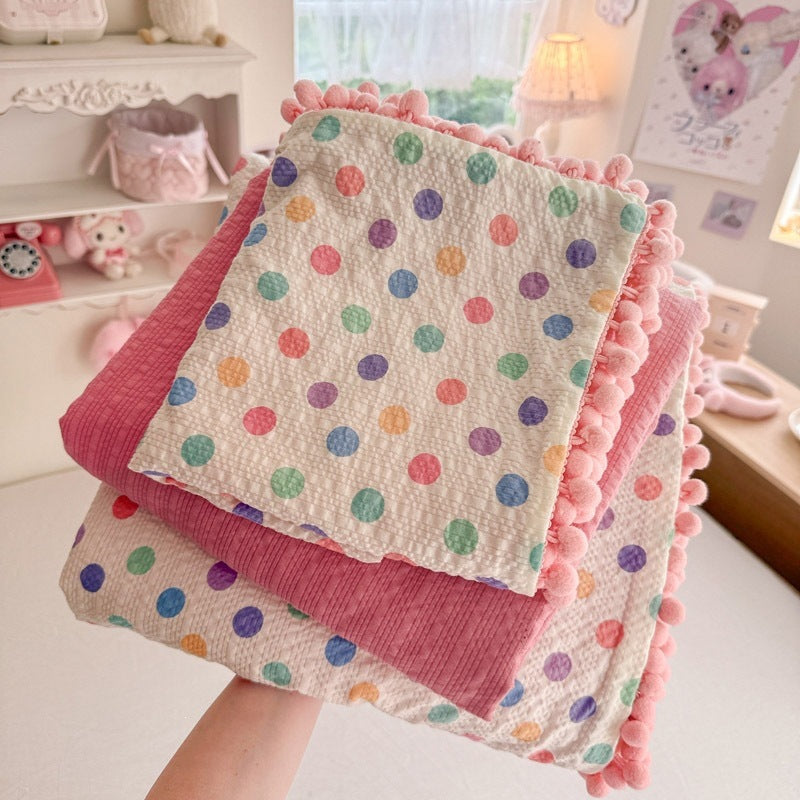 Pompom Trim Quilted Bedding Set