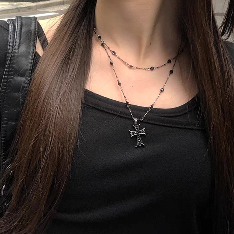 Dark Cross Stacked Choker Necklace