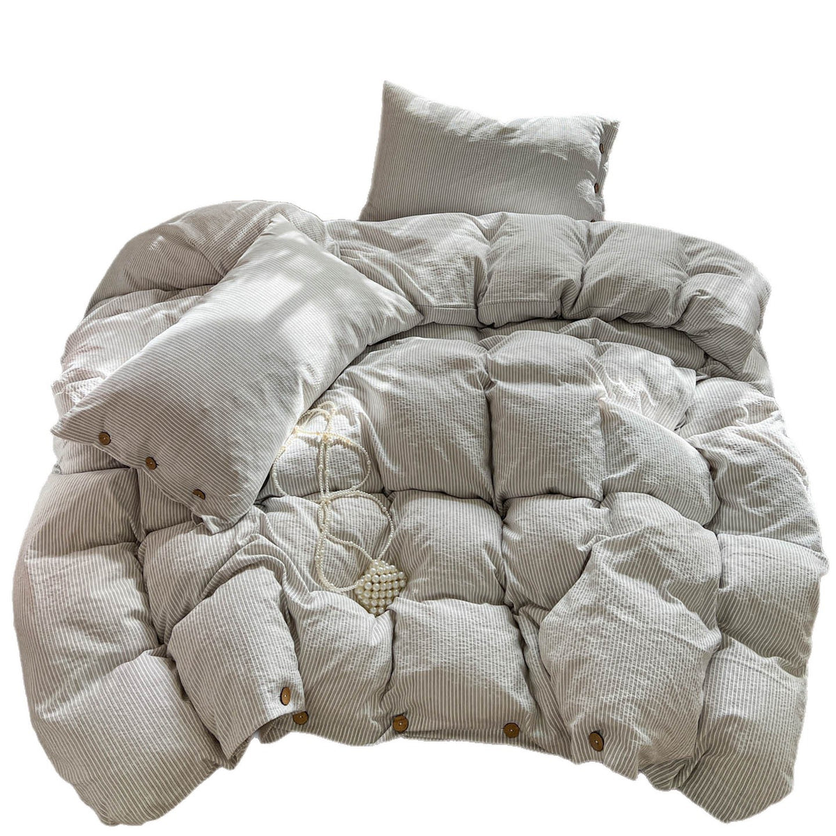 Buttoned Stripe Washed Cotton Bedding