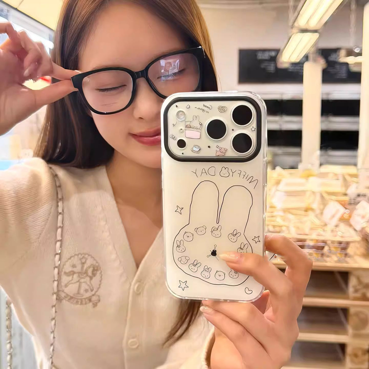 Line Bunny Clock Phone Case