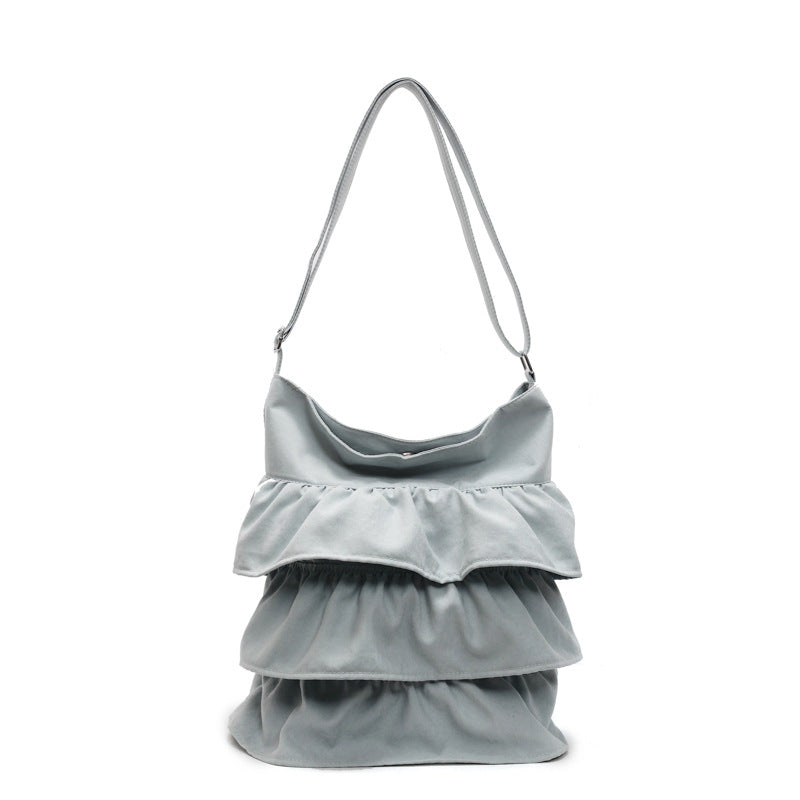 Tiered Ruffle Canvas Shoulder Bag