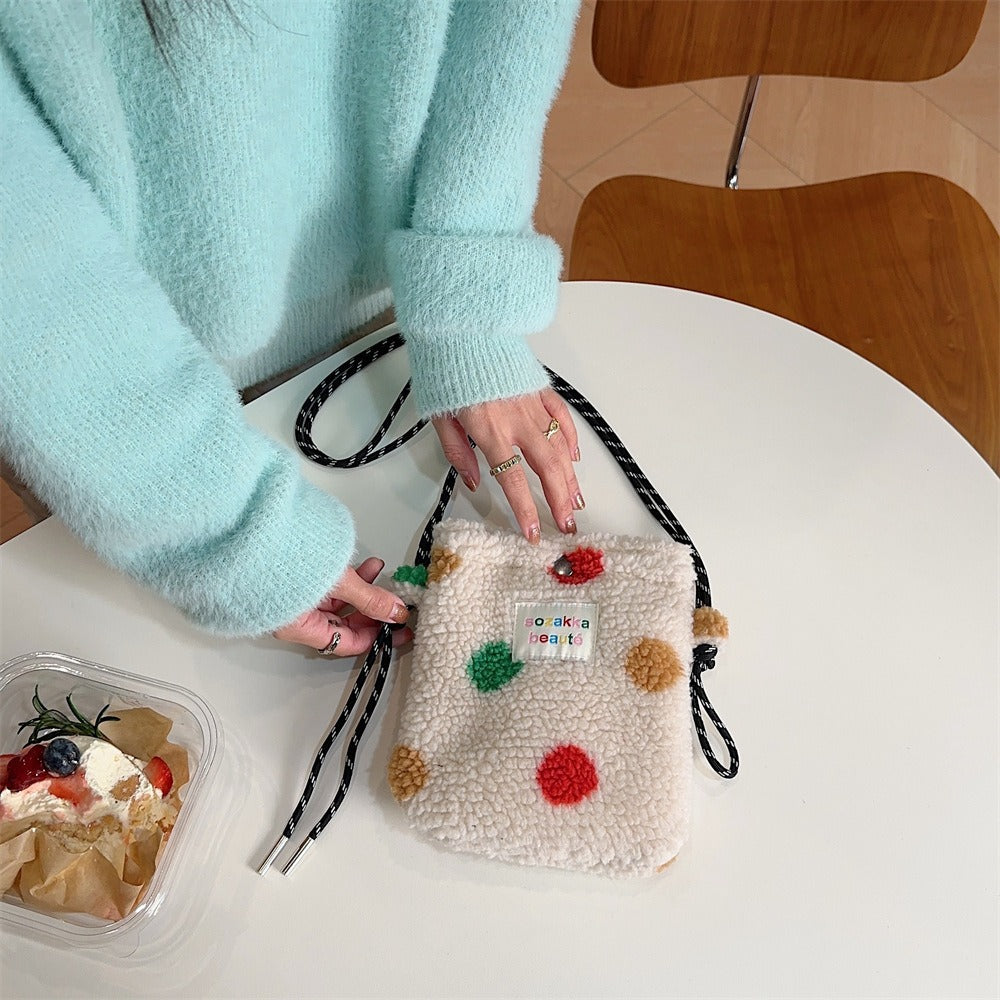Plush Polka Dot Shoulder Bag - Modomu