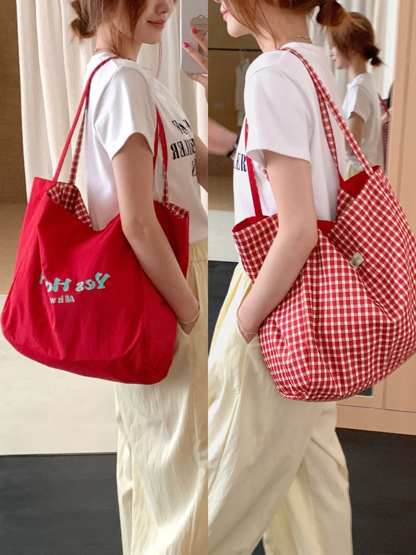 Printed Nylon Shoulder Tote Bag