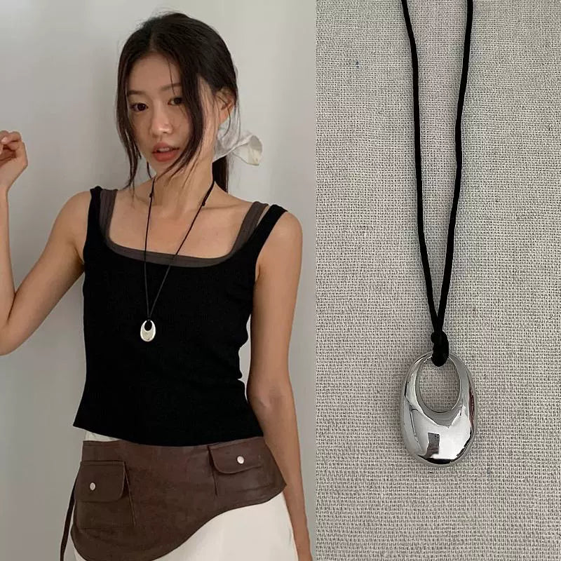 Silver Water Drop Rope Necklace