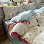 Pompom Trim Quilted Bedding Set