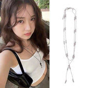 Double-Layer Beaded Fringed Necklace