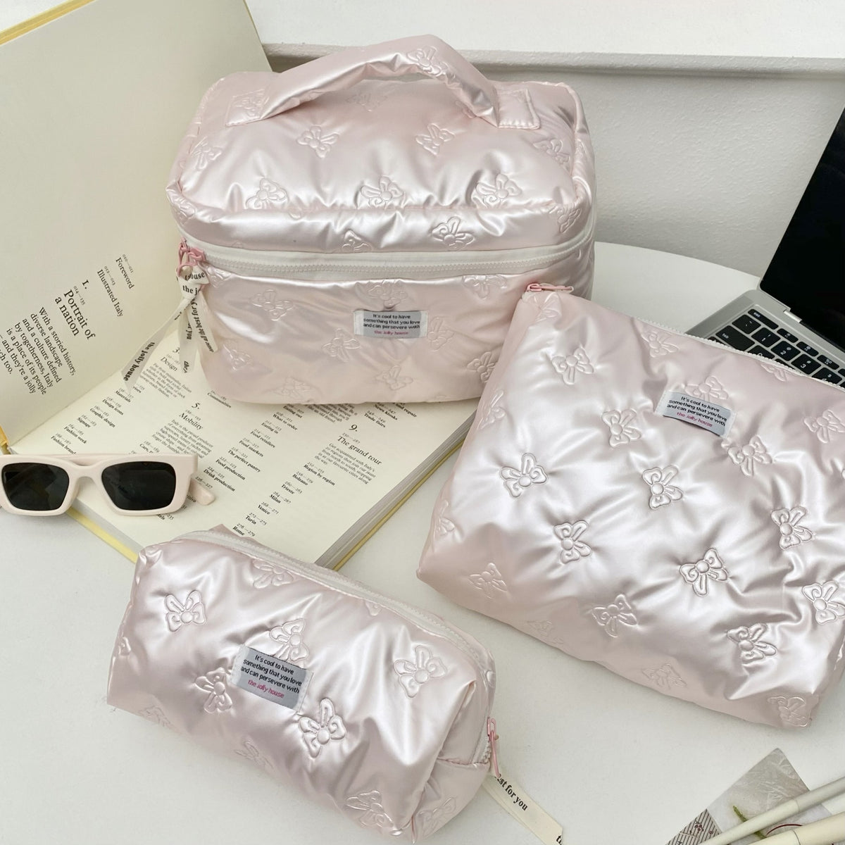 Quilted Bow Makeup Bag