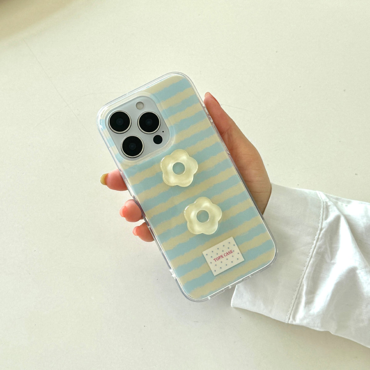 Blue Stripe Puffy Flower Case