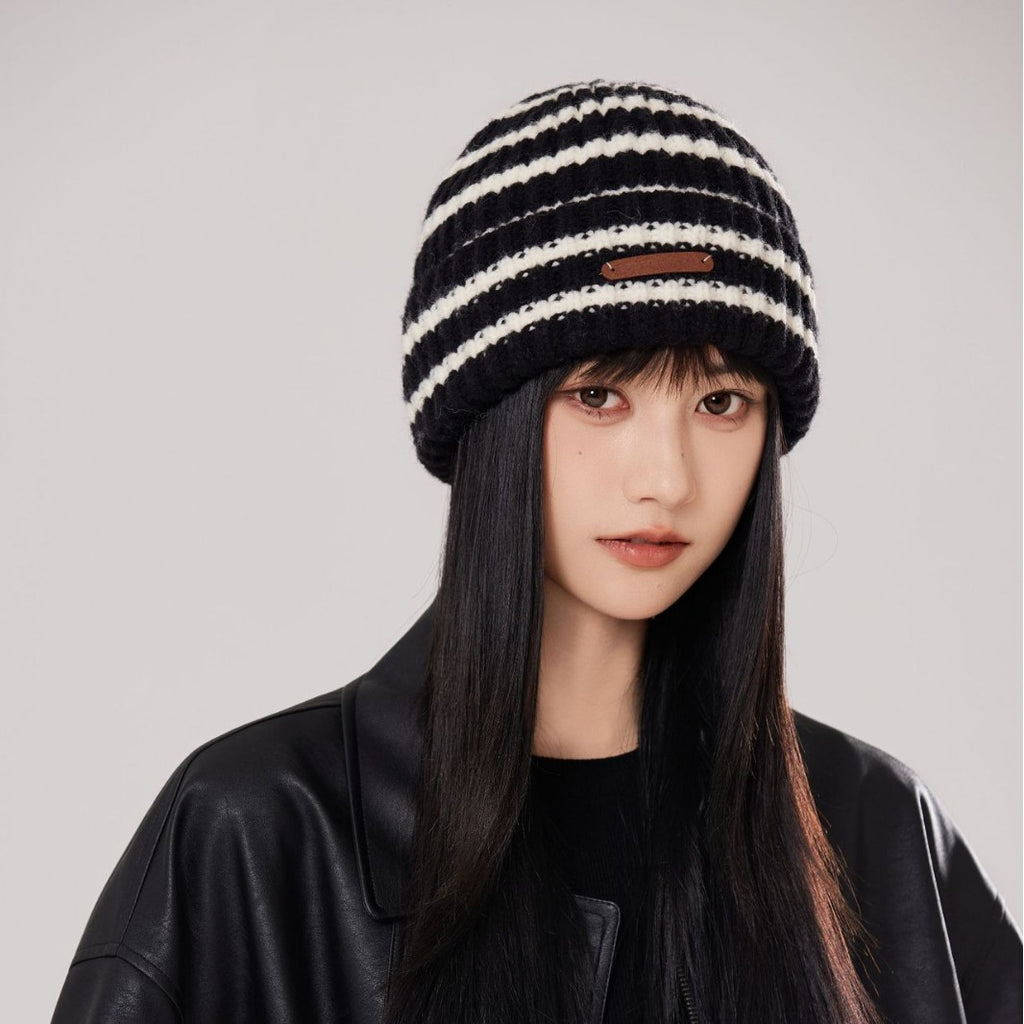 Striped Retro Knit Beanie Hat