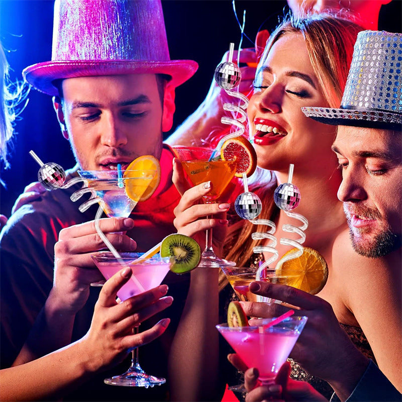 镜面球搅拌棒 3cm DISCO镜面球鸡尾酒搅拌棒透明调酒棒饮料搅拌器